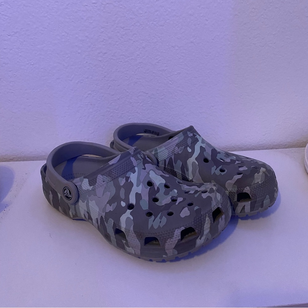 Blue camo crocs